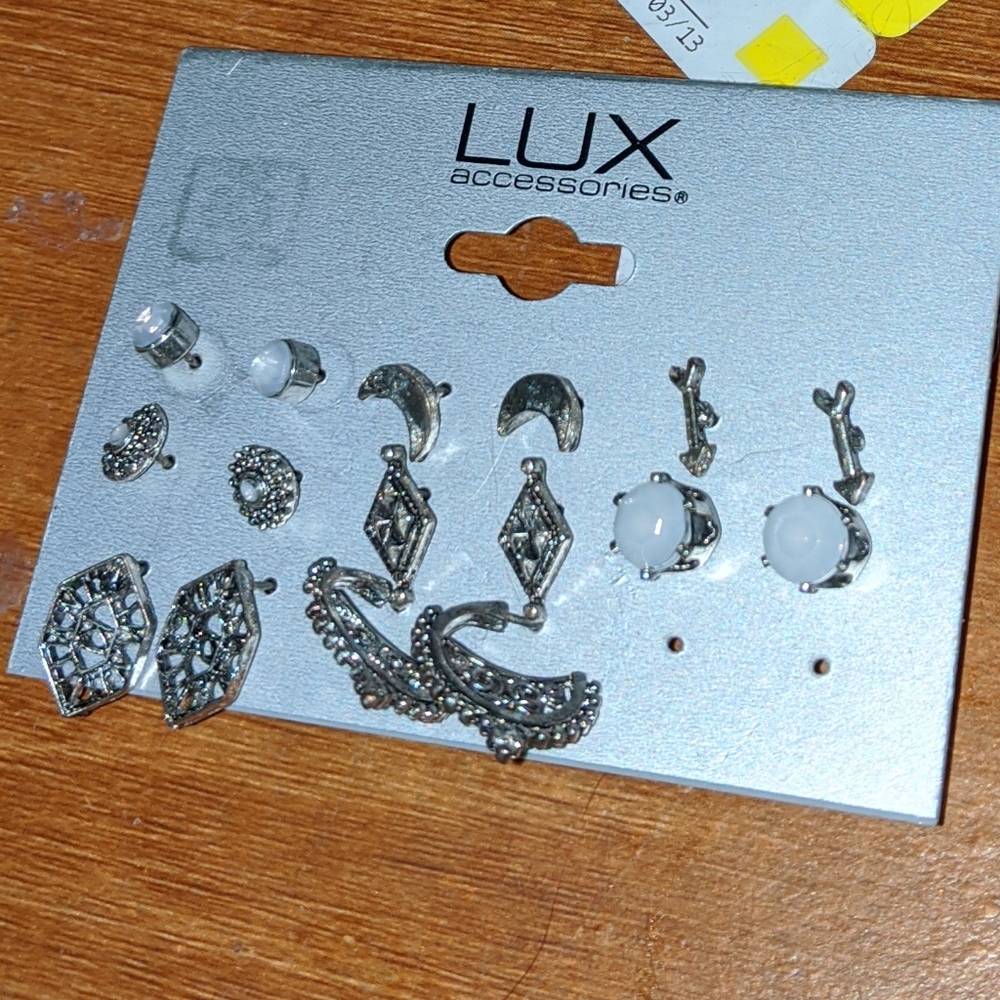 SALE Lux Accessories Silver Moon Stud, Hoop, Arrow, Various Earrings Set Of 8